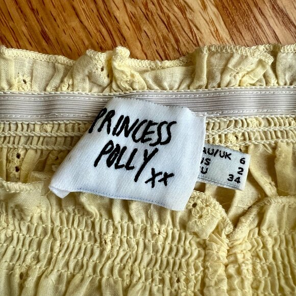 Princess Polly Elmera Top Lemon Yellow Embroidery Crop Top Size 2 - Picture 6 of 8